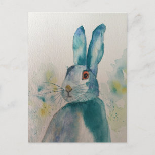 Hase Kaninchen Aquarell Blau Postkarte
