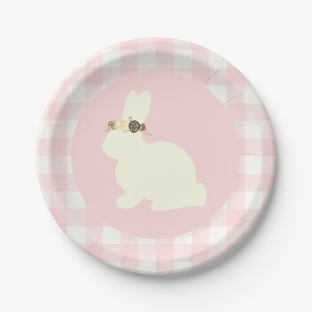 Hase mit Blumen Rosa Party-Papierteller Pappteller (Vorderseite)