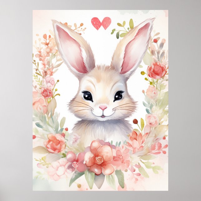 Hase mit Blumenkranz Poster (Vorne)