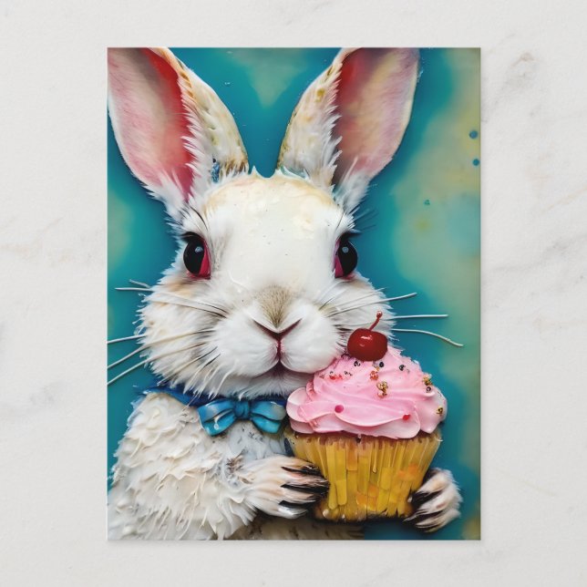 Hase mit Cupcake Postkarte (Vorderseite)