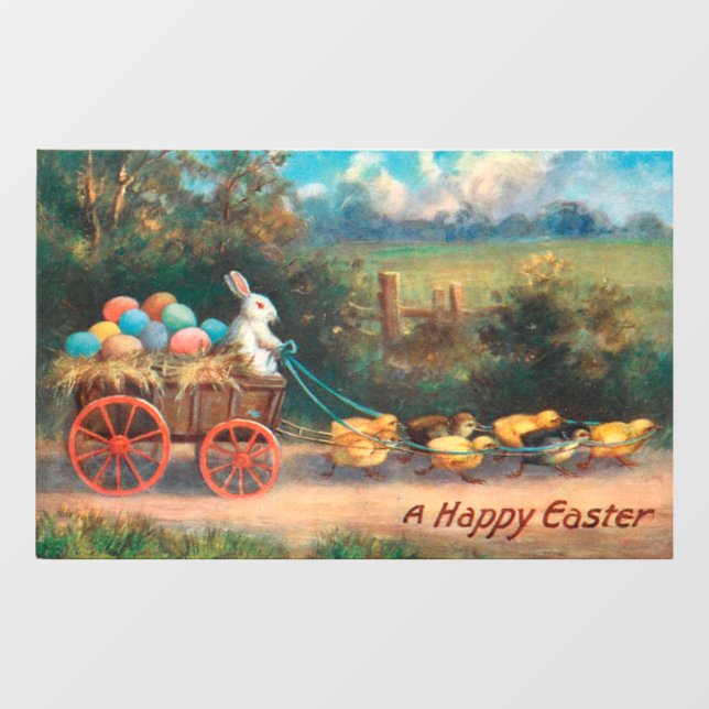 Hase mit Ei Wagon Fensterklammer Fensteraufkleber (Blatt)