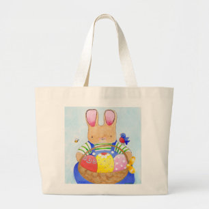 Hase mit Korbgeflecht und Tasche