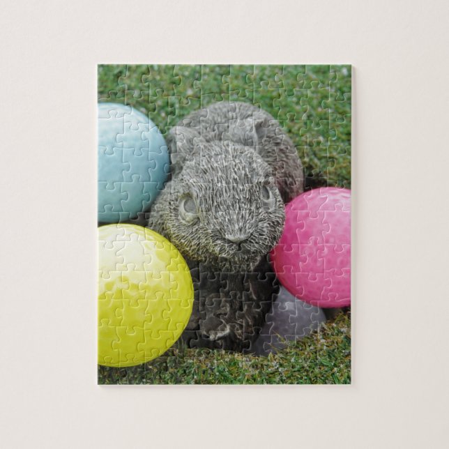Hase mit rosa blaugelbem Ei (Vertikal)