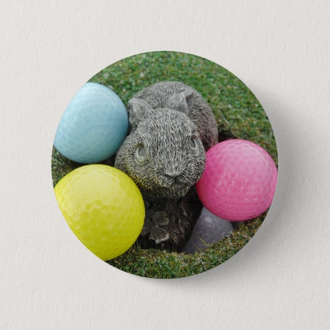Hase mit rosa blaugelbem Ei Button (Vorderseite)