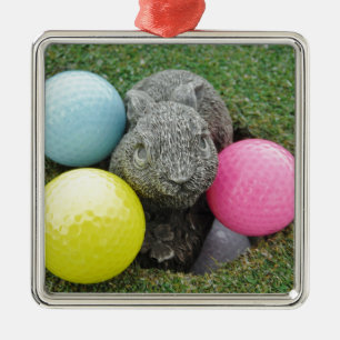 Hase mit rosa blaugelbem Ei Ornament Aus Metall
