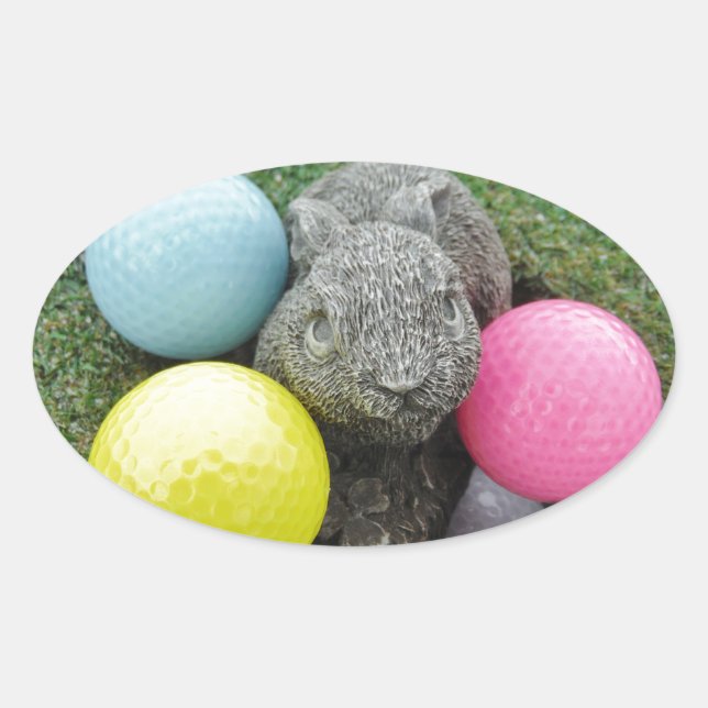 Hase mit rosa blaugelbem Ei Ovaler Aufkleber (Vorderseite)