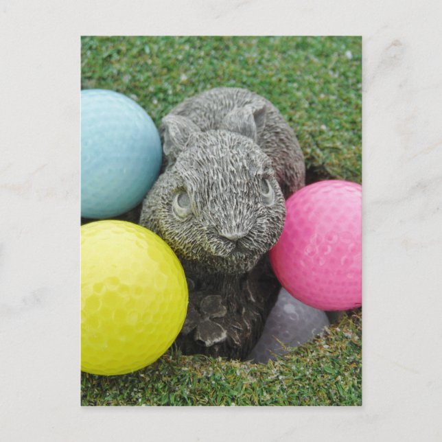 Hase mit rosa blaugelbem Ei Postkarte (Vorderseite)