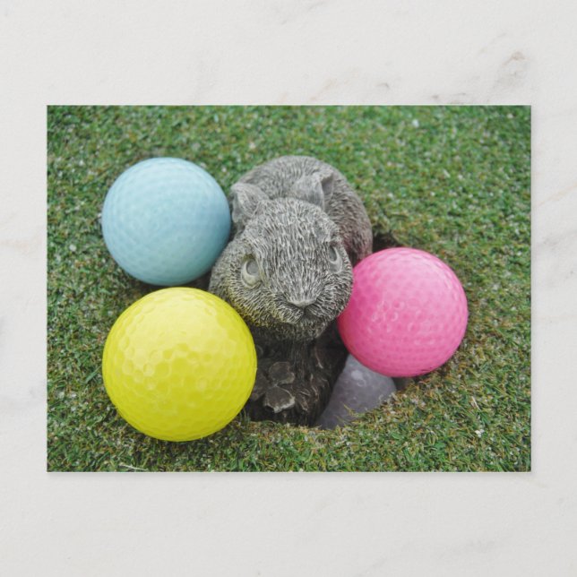 Hase mit rosa blaugelbem Ei Postkarte (Vorderseite)