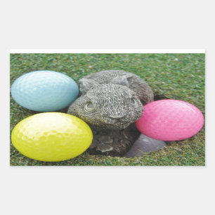 Hase mit rosa blaugelbem Ei Rechteckiger Aufkleber