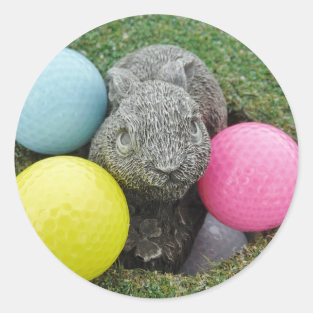 Hase mit rosa blaugelbem Ei Runder Aufkleber (Vorderseite)