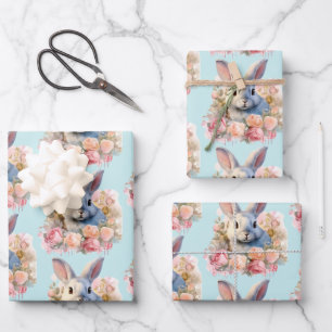 Hase mit Rosengirlande Süßes Muster Geschenkpapier Set