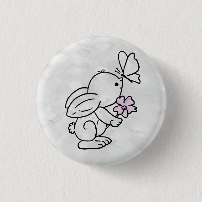 Hase mit Schmetterling Button (Vorderseite)
