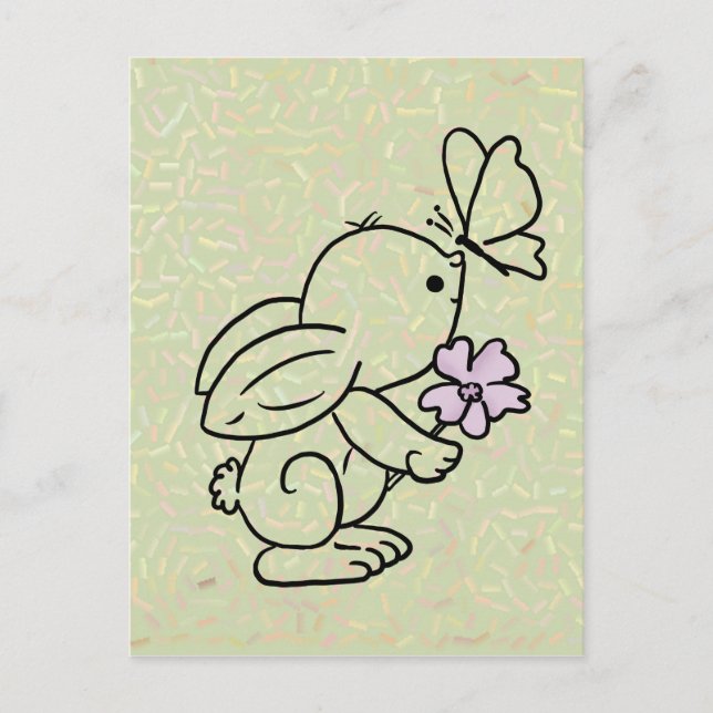 Hase mit Schmetterling Postkarte (Vorderseite)