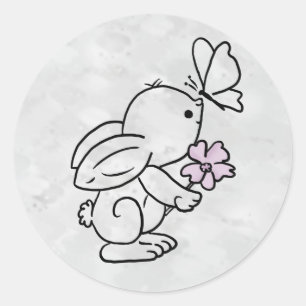Hase mit Schmetterling Runder Aufkleber