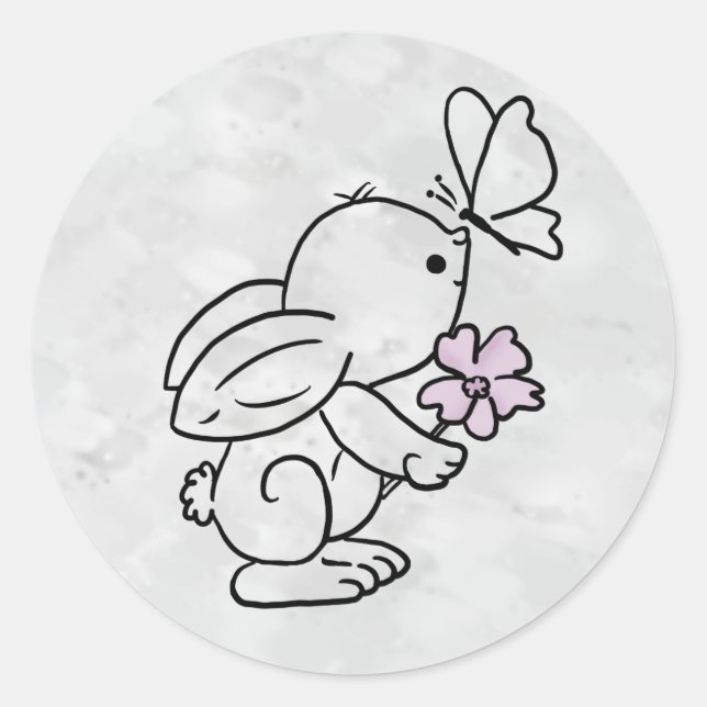 Hase mit Schmetterling Runder Aufkleber (Vorderseite)