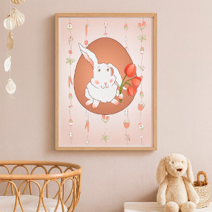 Hase mit Tulpen Frühlingsferien Kaninchen Poster