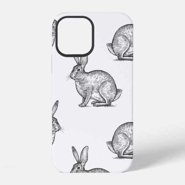 Hase oder Kaninchen. Nahtloses Muster mit Waldtier iPhone 12 Hülle (Rückseite)