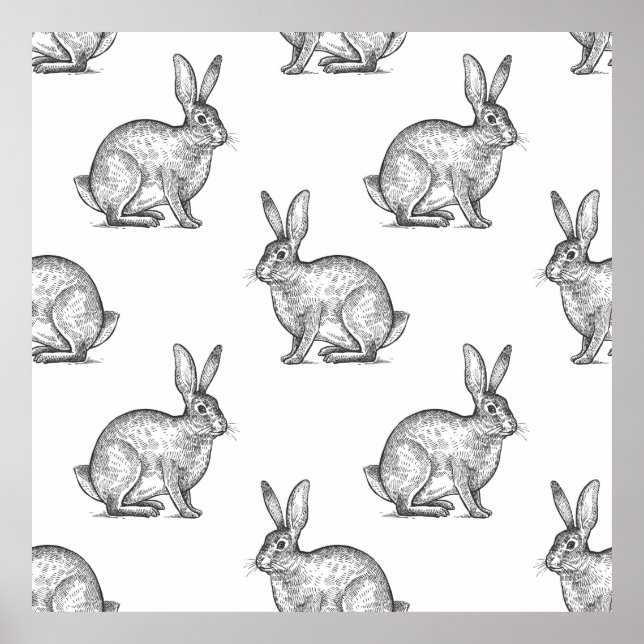 Hase oder Kaninchen. Nahtloses Muster mit Waldtier Poster (Vorne)