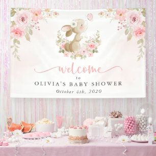 Hase, Schmetterling, Blumen, Babyparty-Willkommen Banner