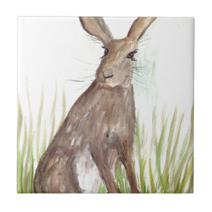 Hase Tier Rustikale Wasserfarbe Kaninchen Wald Fliese