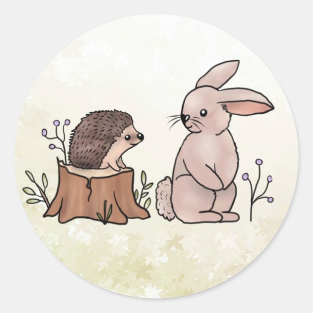 Hase und Igel Runder Aufkleber (Vorderseite)