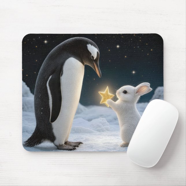 Hase und Pinguin mit Neonstern Mousepad (Mit Mouse)