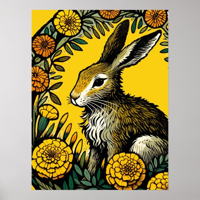 Hase und Ringelblumen Poster (Vorne)