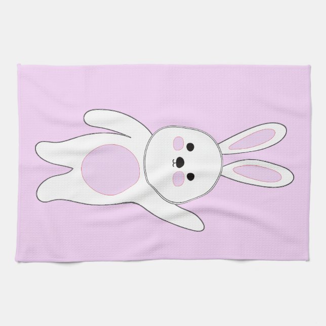 Hase. Weiß und rosa. Geschirrtuch (Horizontal)
