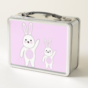 Hase. Weiß und rosa. Metall Brotdose
