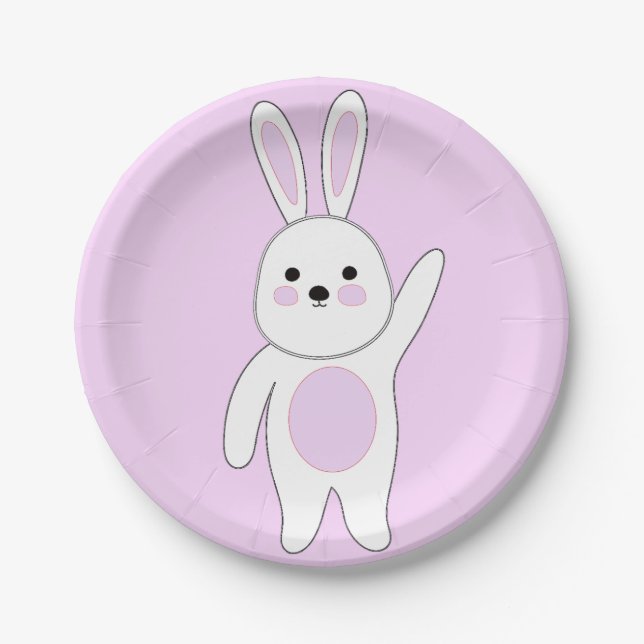 Hase. weiß und rosa pappteller (Vorderseite)
