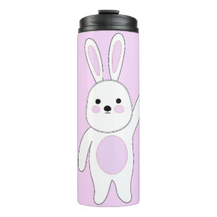 Hase. Weiß und rosa. Thermosbecher
