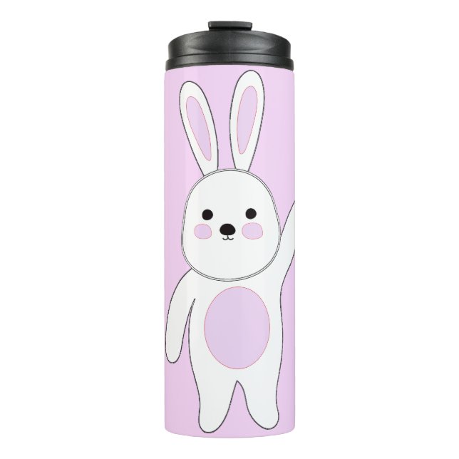 Hase. Weiß und rosa. Thermosbecher (Vorderseite)