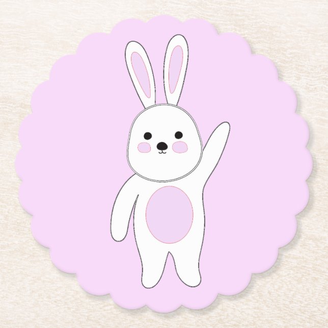 Hase. Weiß und rosa. Untersetzer (Vorderseite)