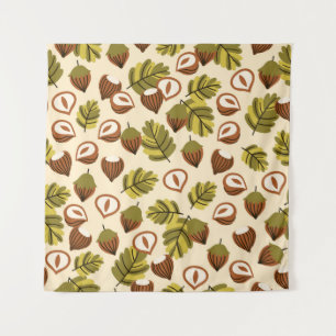 Haselnuss-Blätter Acorns Nahtloses Muster Wandteppich