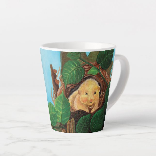 Haselschläfer essen Haselnuss kleine Latte-Tasse Milchtasse (Rechte Ecke)