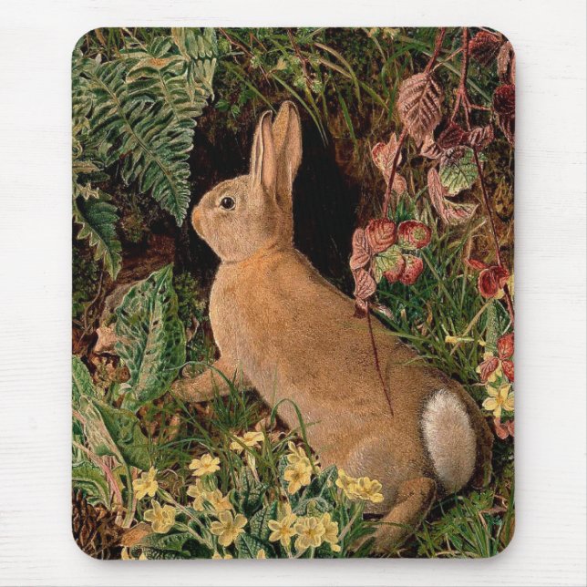Hasen-Blume Farne Vintage Waldquelle Mousepad (Vorne)