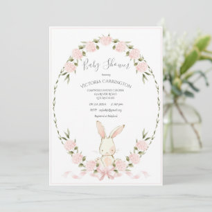 Hasen-Blumen-Hortensien Rosa Baby Shower Einladung
