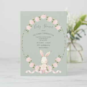 Hasen-Blumen-Hortensien-Sage-Mädchen-Baby-Party Einladung