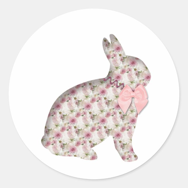 Hasen-Collage Decoupage Pink Blume Ostern Runder Aufkleber (Vorderseite)