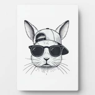 Hasen-Gesicht mit Sonnenbrille Kappe Ostertag für Fotoplatte