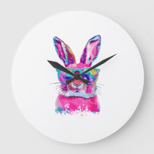 Hasen-Gesicht mit Tie Dye Brille Frohen Ostertag M Große Wanduhr