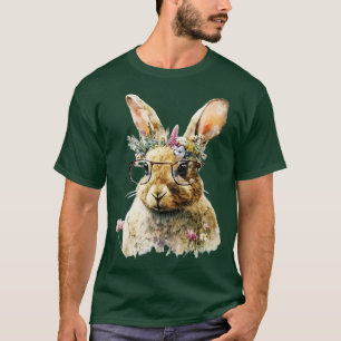 Hasen Gesicht Niedliche Kaninchen Blume Retro Sonn T-Shirt