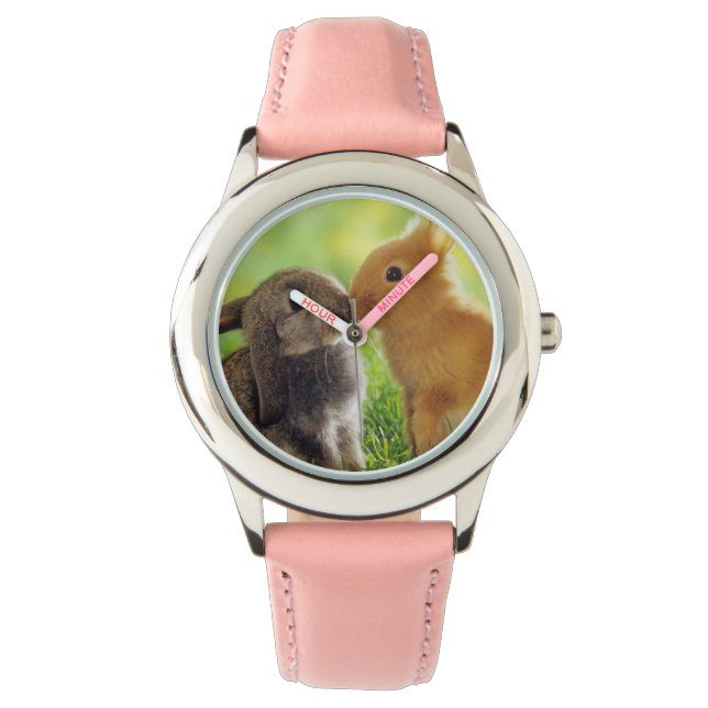 Hasen-Hasen-Armbanduhr-Hase, braun grün Armbanduhr (Vorderseite)