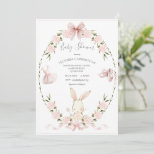 Hasen Hortensien Rosa Mädchen Ballerina Baby Einladung