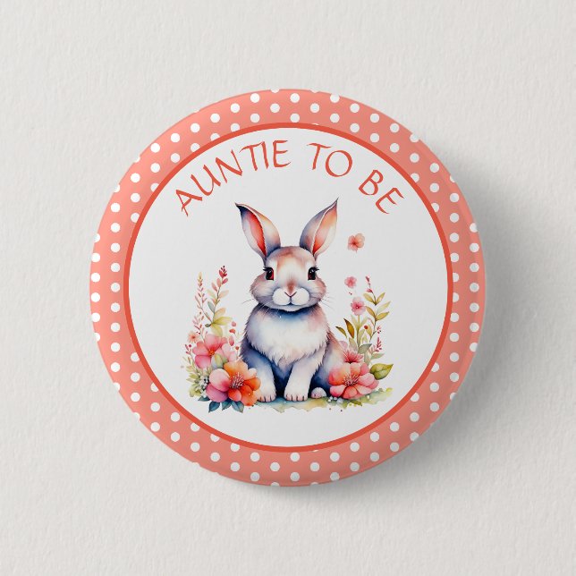 Hasen in Blume Tante to Be Baby Dusche Button (Vorderseite)