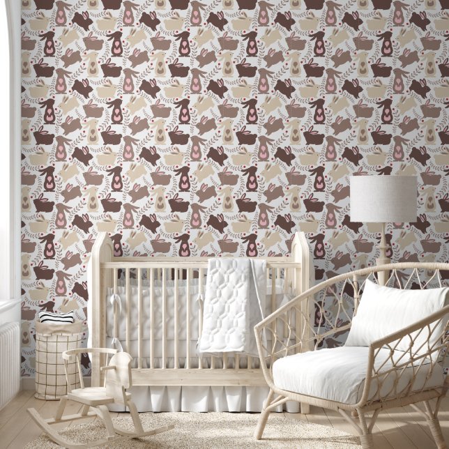 Hasen in Braun und Rosa Tapete (Kinder)