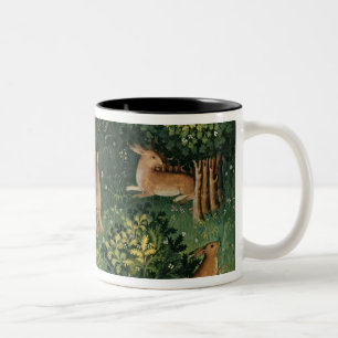 Hasen in einem Holz Zweifarbige Tasse