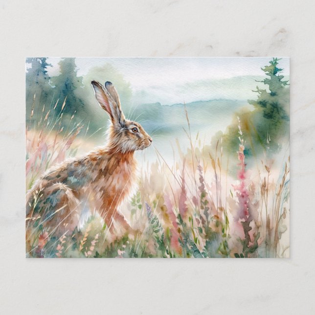 Hasen in Meadow Watercolor Art Postkarte (Vorderseite)