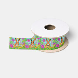 Hasen in rosa Frühlingsblumen Satinband