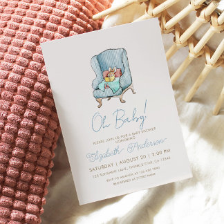 Hasen liest ein Buch Bilderbuch Baby Shower Einladung